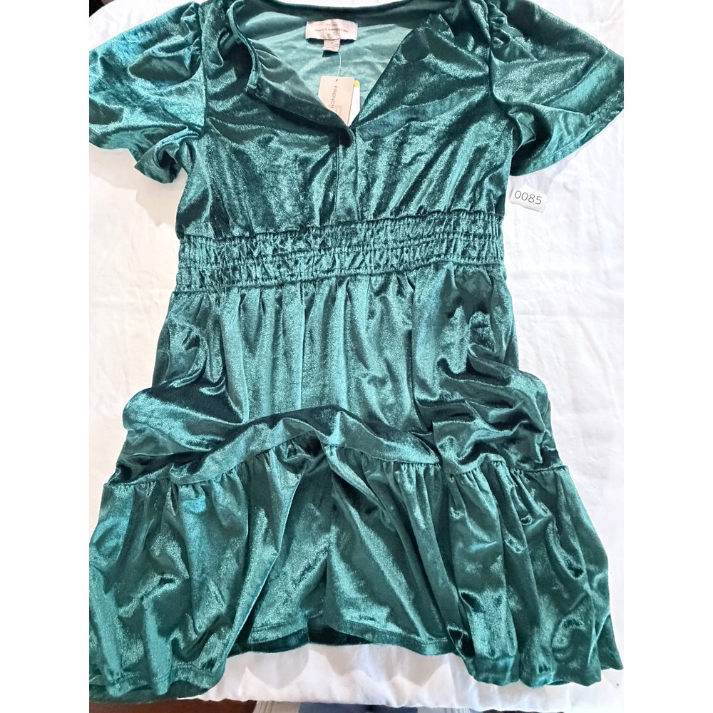 French Connection Womens Emerald Green Velvet V-Neck Tiered Mini Dress Size M